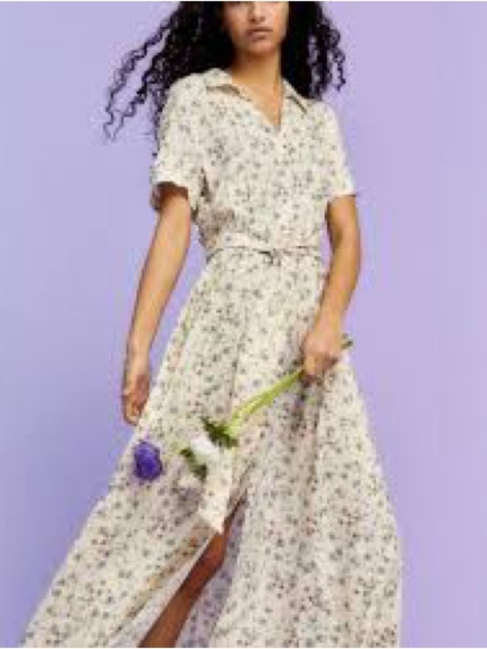 Cottagecore Floral French Girl Cream Belted Dress Romantic Feminine